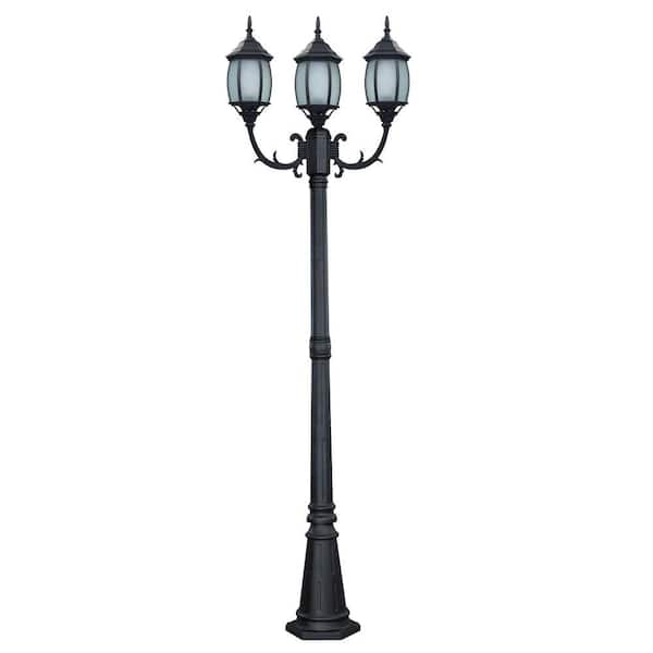 CANARM Hayden 3-Light Black Outdoor Post Light with Frosted Glass