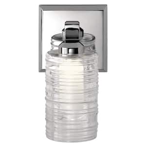 Giarosa 10 in 1-Light Chrome Bathroom Indoor Wall Sconce Light with Clear Ribbed Outer Glass