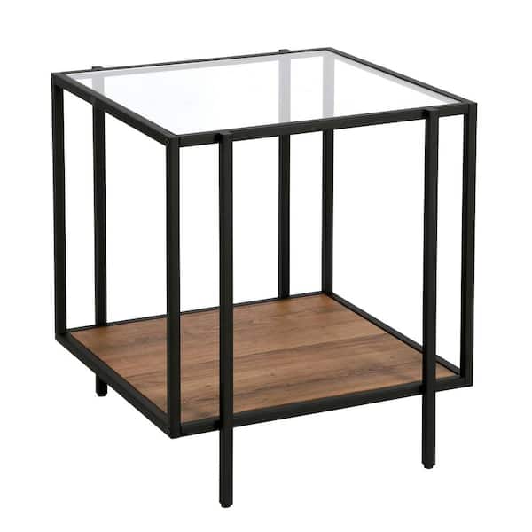 Rustic Oak Shelf, Rectangular Glass Top Side Table