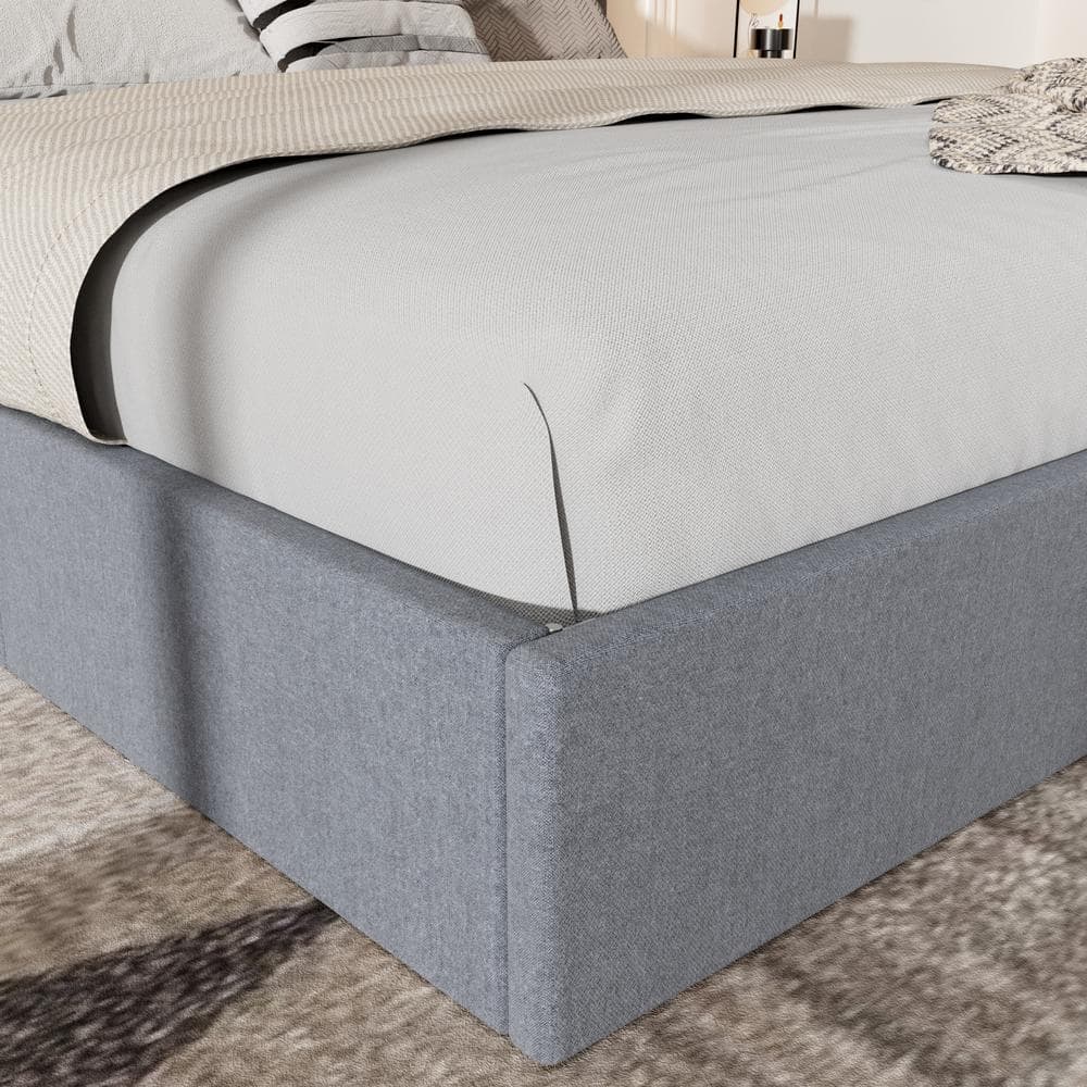 King Dark Grey Linen Upholstered Platform Bed with Tufted Headboard