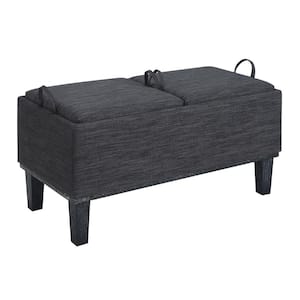 Designs4Comfort Brentwood Dark Charcoal Gray Fabric/Black Storage Ottoman with Reversible Trays