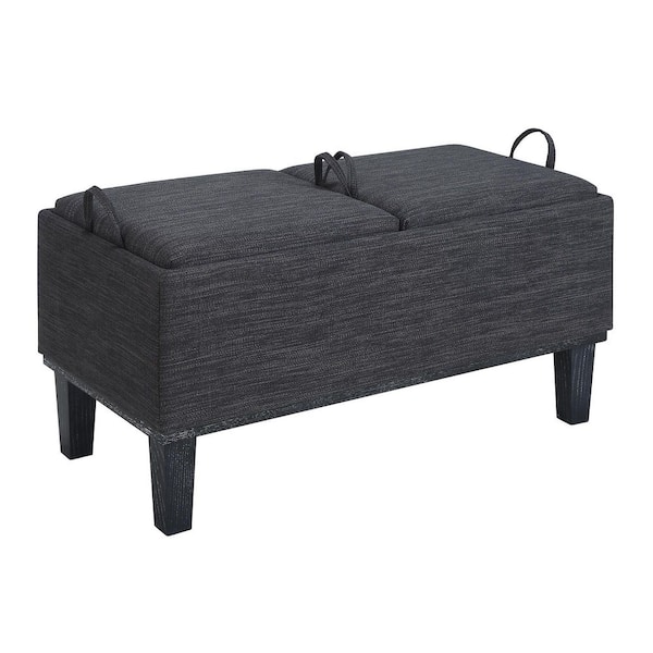 Convenience Concepts Designs4Comfort Brentwood Dark Charcoal Gray Fabric/Black Storage Ottoman with Reversible Trays