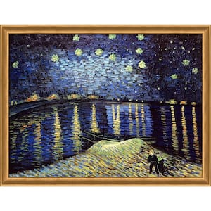 Starry Night Over the Rhone by Vincent Van Gogh Muted Gold Glow Framed Nature Oil Painting Art Print 34 in. x 44 in.