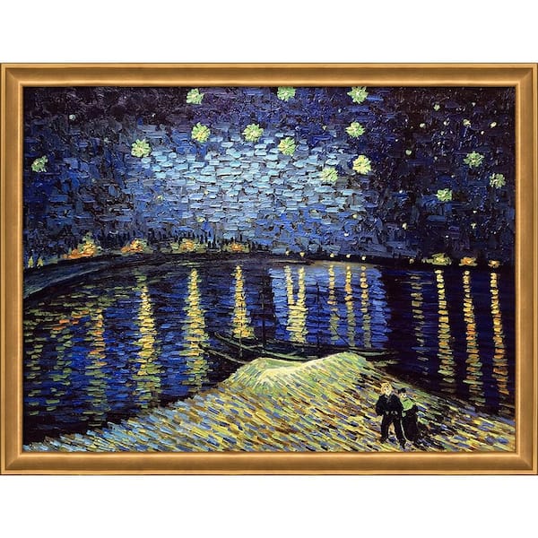LA PASTICHE Starry Night Over the Rhone by Vincent Van Gogh Muted Gold Glow Framed Nature Oil Painting Art Print 34 in. x 44 in.