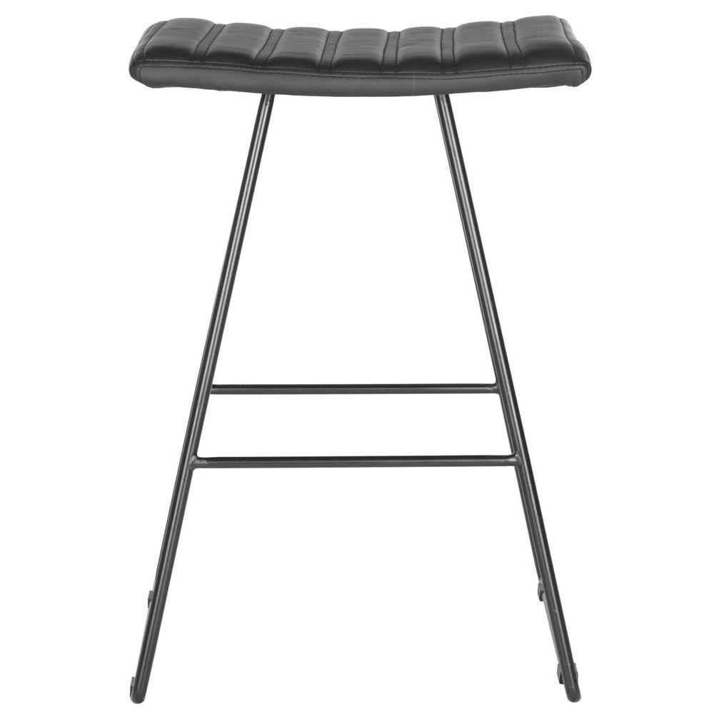 Akito Black Faux Leather and Metal Backless Counter Stools, Set of 2
