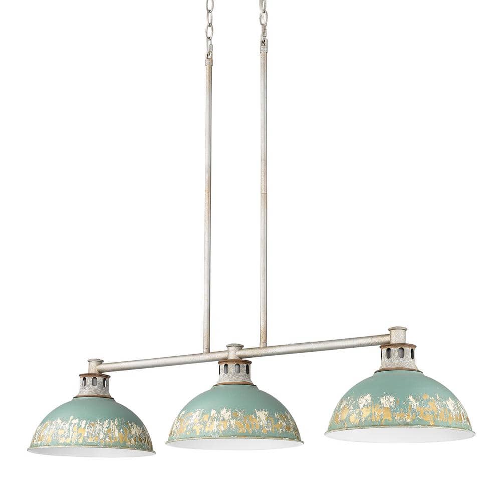 Kinsley 3-Light Aged Galvanized Steel Pendant with Antique Teal Shades
