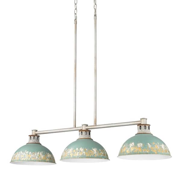 Kinsley 3-Light Aged Galvanized Steel and Antique Teal Linear Pendant Light