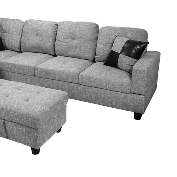 Tweed Large Sectional Sofa with Chaise - Light Gray