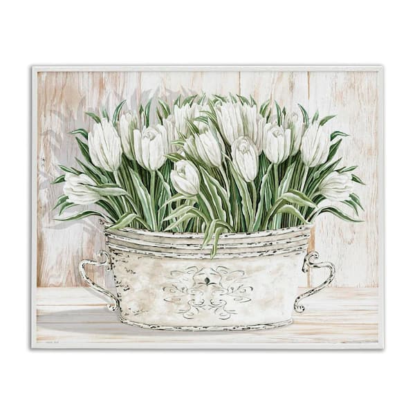 Stupell Industries Fresh White Tulip Flowers Vintage by Cindy Jacobs 1-Piece White Framed Nature Giclee Art print 30 in. x 24 in.