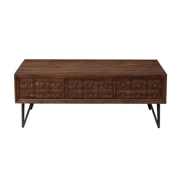 COAST TO COAST Oxford 48 in. Distressed Brown Large Rectangle Wood Coffee Table with 3-Drawers