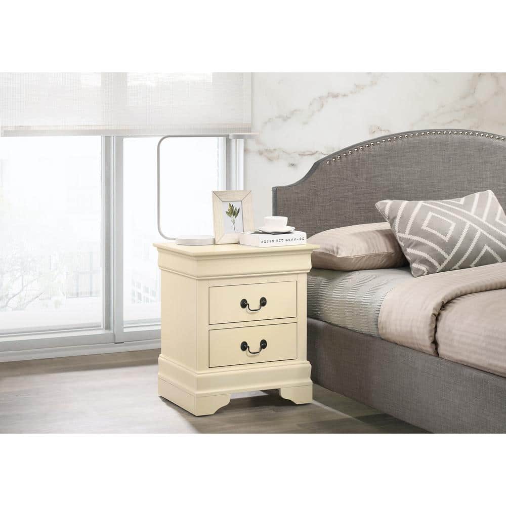 Louis Philippe 2-Drawer Beige Nightstand (24 in. H x 21 in. W x 16 in. D)