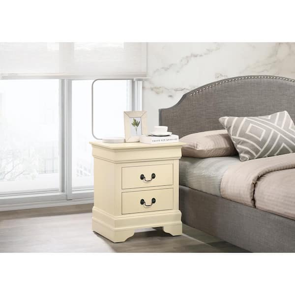 AndMakers Louis Philippe 2-Drawer Beige Nightstand (24 in. H x 21 in. W x 16 in. D)