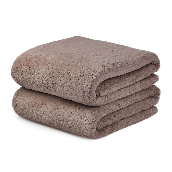Brown Polyester Velvet Grid Bath Towel (Set of 2)