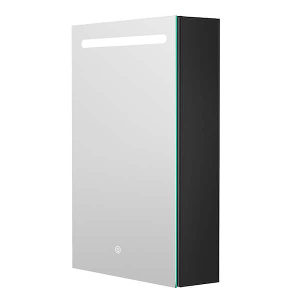 Aoibox 20 in. W x 30 in. H Black Aluminum Recessed/Surface Mount Medicine Cabinet with Mirror Dimmer Left Open