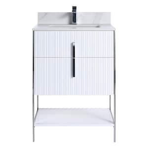 24 in. W x 18 in. D x 33.5 in. H Bath Vanity in White with White Carrara Sintered Stone Top with Chrome Hardware