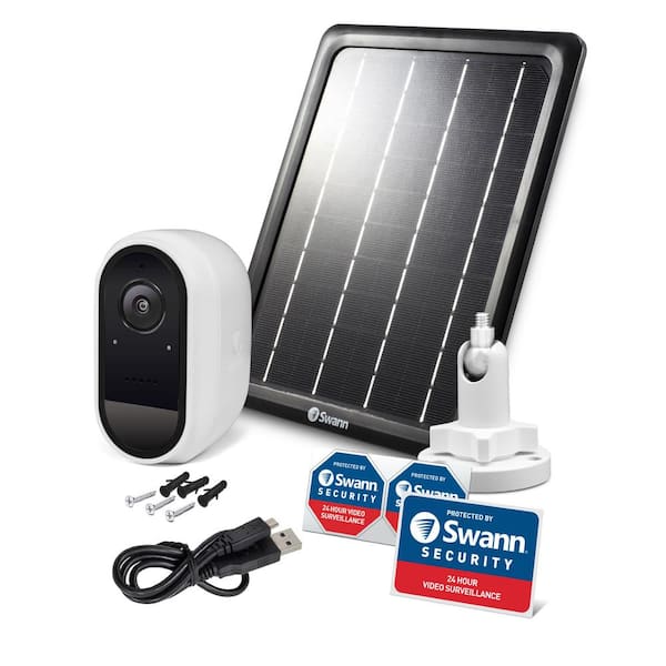 Swann Battery Powered Wireless Indoor/Outdoor Smart Surveillance Bullet Camera with Solar Panel and Mounting Stand
