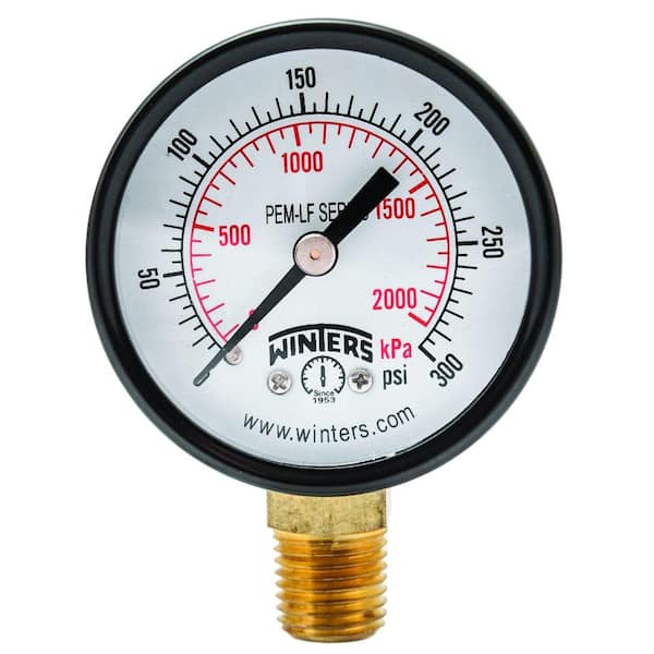 Winters Instruments PEM-LF Series 2 in. Lead-Free Brass Pressure Gauge with 1/4 in. NPT LM and 0-300 psi/kPa