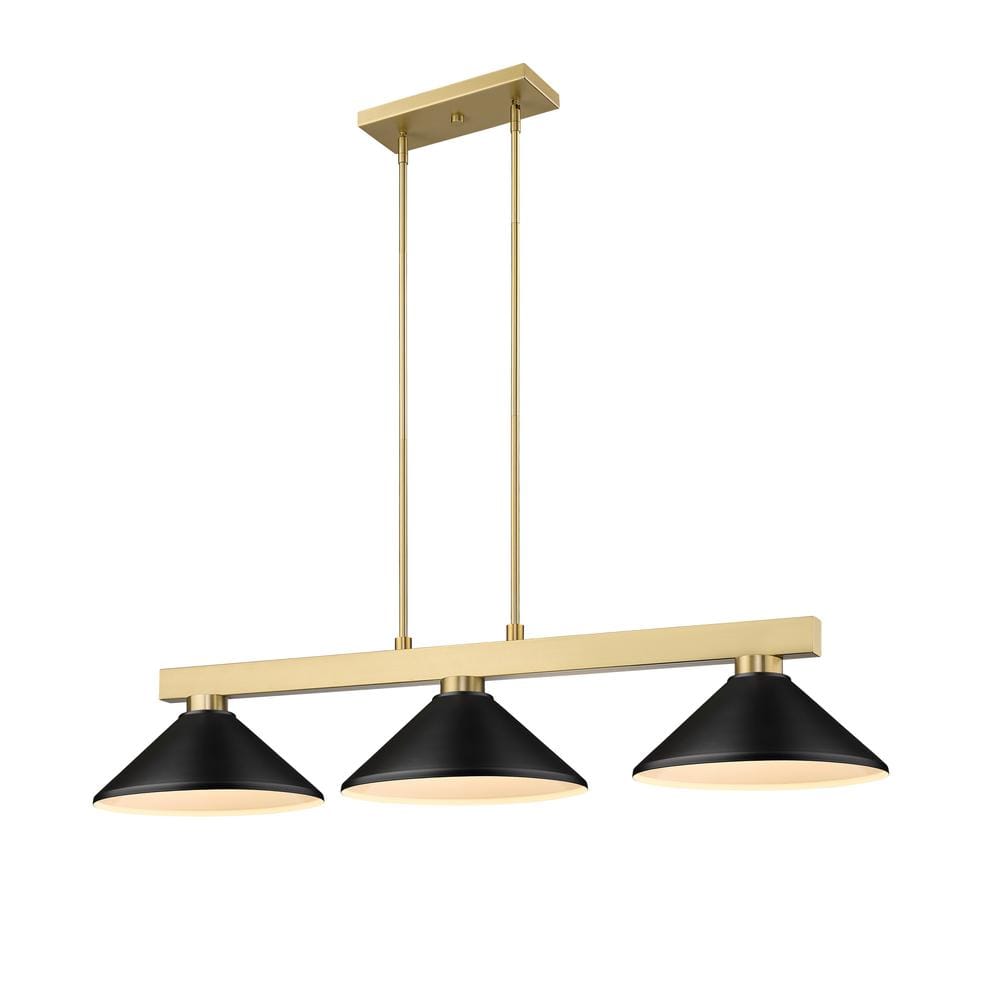 Cobalt 3-Light Modern Gold Billiard Light with Matte Black Steel Shades