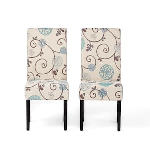 Pertica White and Blue Floral Fabric Dining Chairs (Set of 2)
