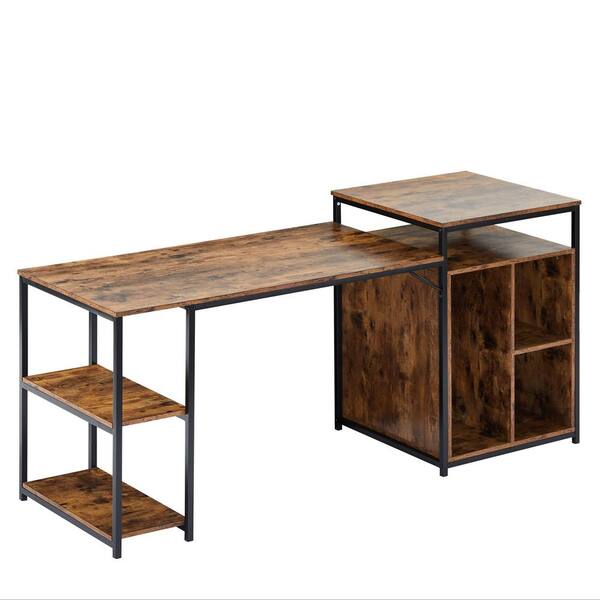 Qualfurn 70 8 In Brown Computer Desk With Storage Shelf And Printer Stand Tse196080d Brown Computer Desk With Storage Shelf, Small Computer Desk With Shelf For Printer