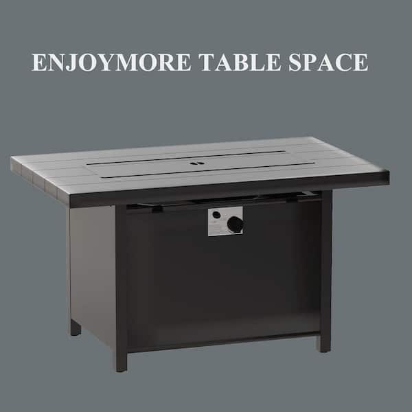 Aluminum Outdoor Fire Pit Table with Adjustable Flame and Glass Wind Guard