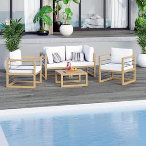 5-Piece Aluminum Outdoor Conversation Set with Vanilla White Cushions