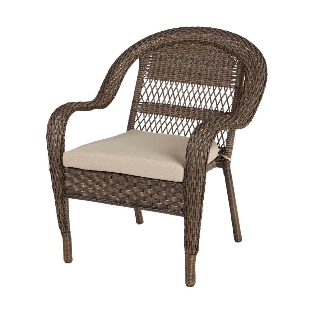 Hampton Bay Mix and Match Stackable Brown Wicker Outdoor Patio Lounge Chair  with Beige Cushion 65-183361 - The Home Depot