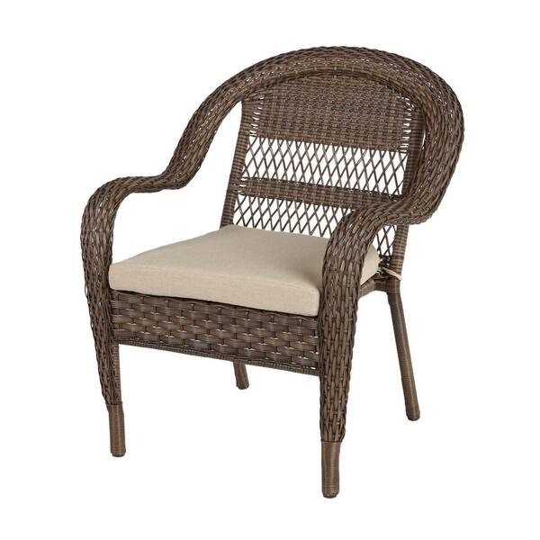Hampton Bay Mix and Match Stackable Brown Wicker Outdoor Patio Lounge Chair with Beige Cushion
