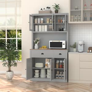 Gray MDF 39.4 in. Sideboard Food Pantry Kitchen Buffet and Hutch with 4-Adjustable Shelves and 2-Drawer