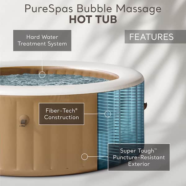 PureSpa 4 Person 120 Jet Bubble Massage Inflatable Hot Tub Spa Set, 120-Volt, Sahara Tan