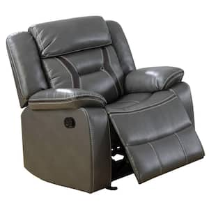 Gray Leatherette Glider Recliner with Pillow Arms