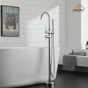 2-Handle Residentail Freestanding Bathtub Faucet with Hand Shower in Chrome