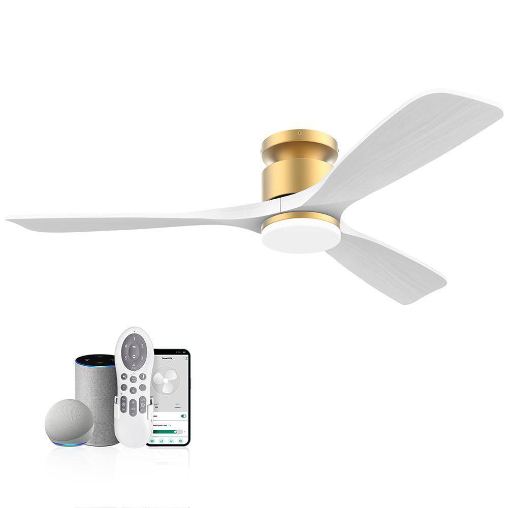 52 in. Gold 3 Blades Flush Mount Standard Ceiling Fan with Light and Voice Control Via/Alexa/Google/Wi-Fi/App/DC Motor price history on PriceWatchPro