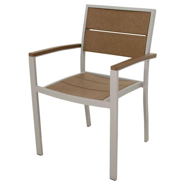 Trex Outdoor Furniture Surf City Textured Silver Patio Dining Arm Chair with Tree House Slats