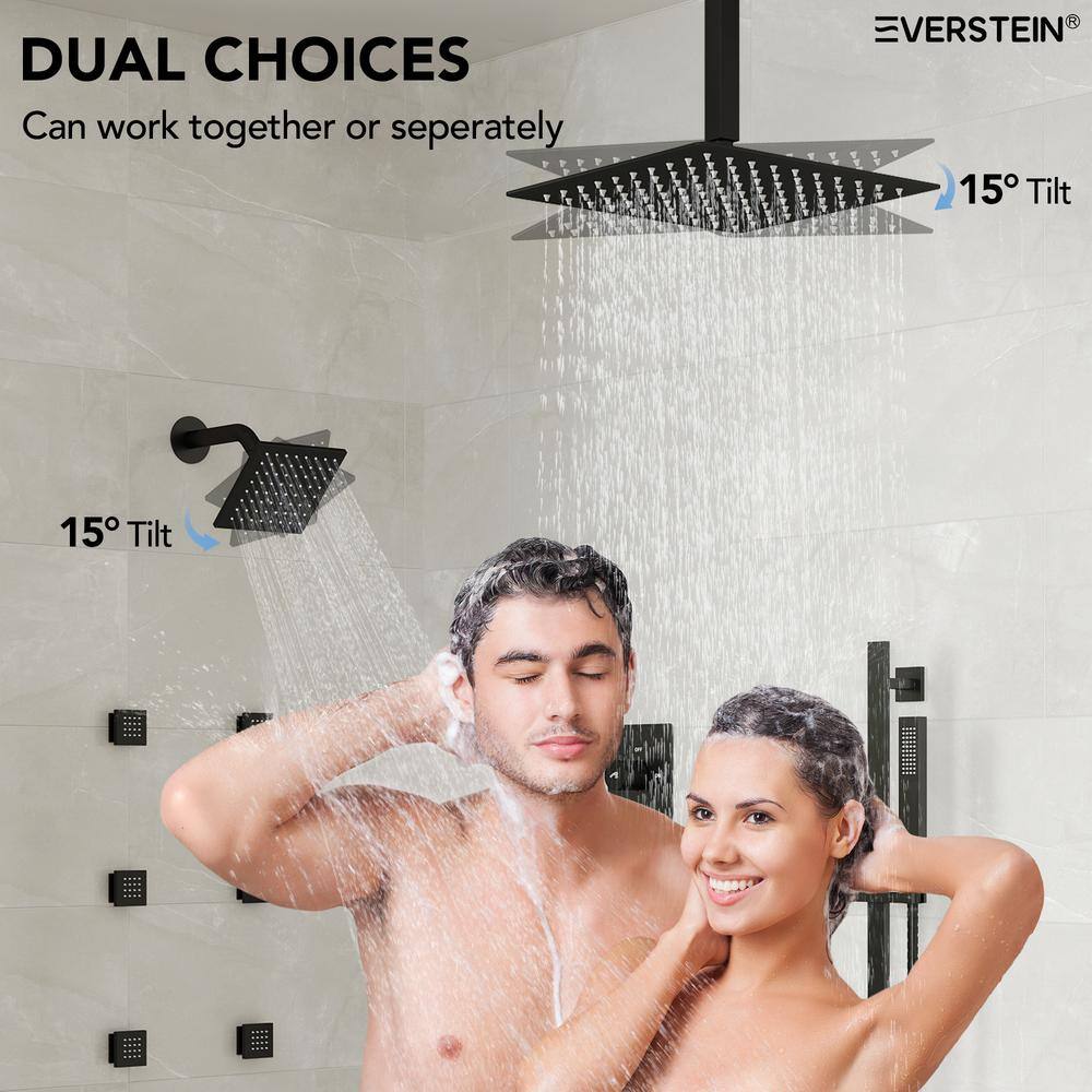 Matte Black Dual Shower System with Adjustable Body Jets