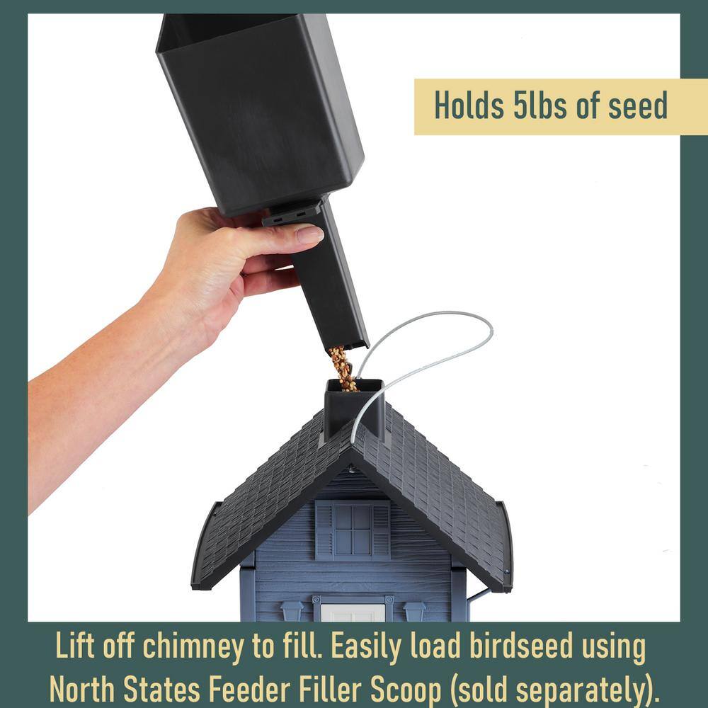 Blue Cottage Plastic Hanging Bird Feeder with Gray Roof