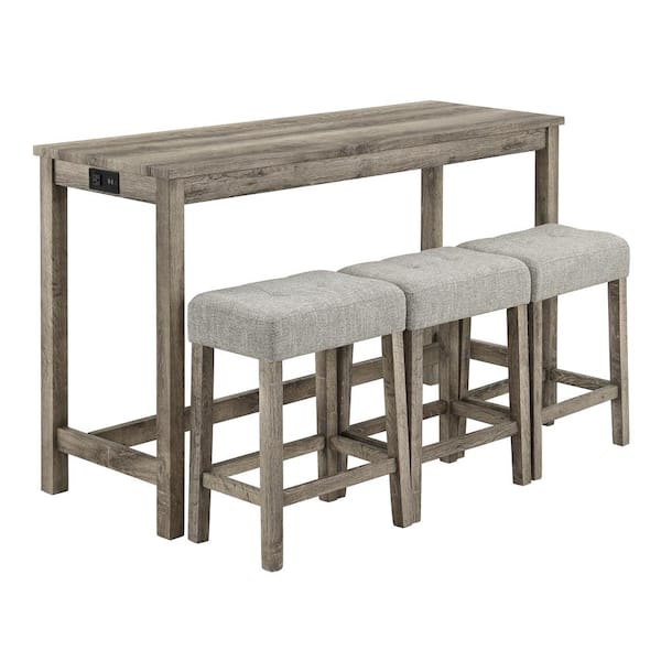 Unbranded 4-Piece Brown Wood Outdoor Serving Bar Set with Power Outlet