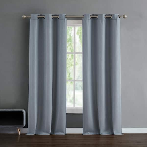 French Connection Tanner Grey 38 in. W x 84 in. L Grommet Tiebacks Room Darkening Curtain