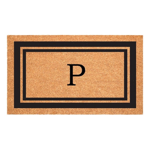 Black Border 36" x 72" Monogram Doormat (Letter P)