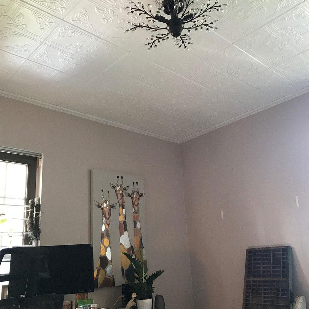 Plain White Polystyrene Ivy Leaves Glue-up Ceiling Tile