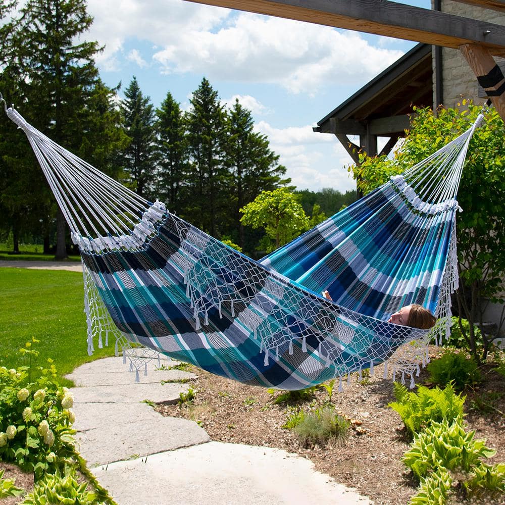 Marina Blue and White Cotton Double Hammock Bed