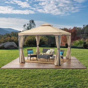 10 ft. x 10 ft. Outdoor Skyline Gazebo with Removable Zipper Net, Mosquito Net for Patio, Backyard Garden, Light Brown