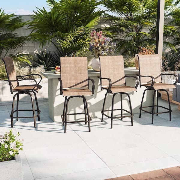 Sizzim 4-Piece Outdoor Swivel Bar Stool Steel Set with High Bistro Chairs-Perfect for Patios and Backyards