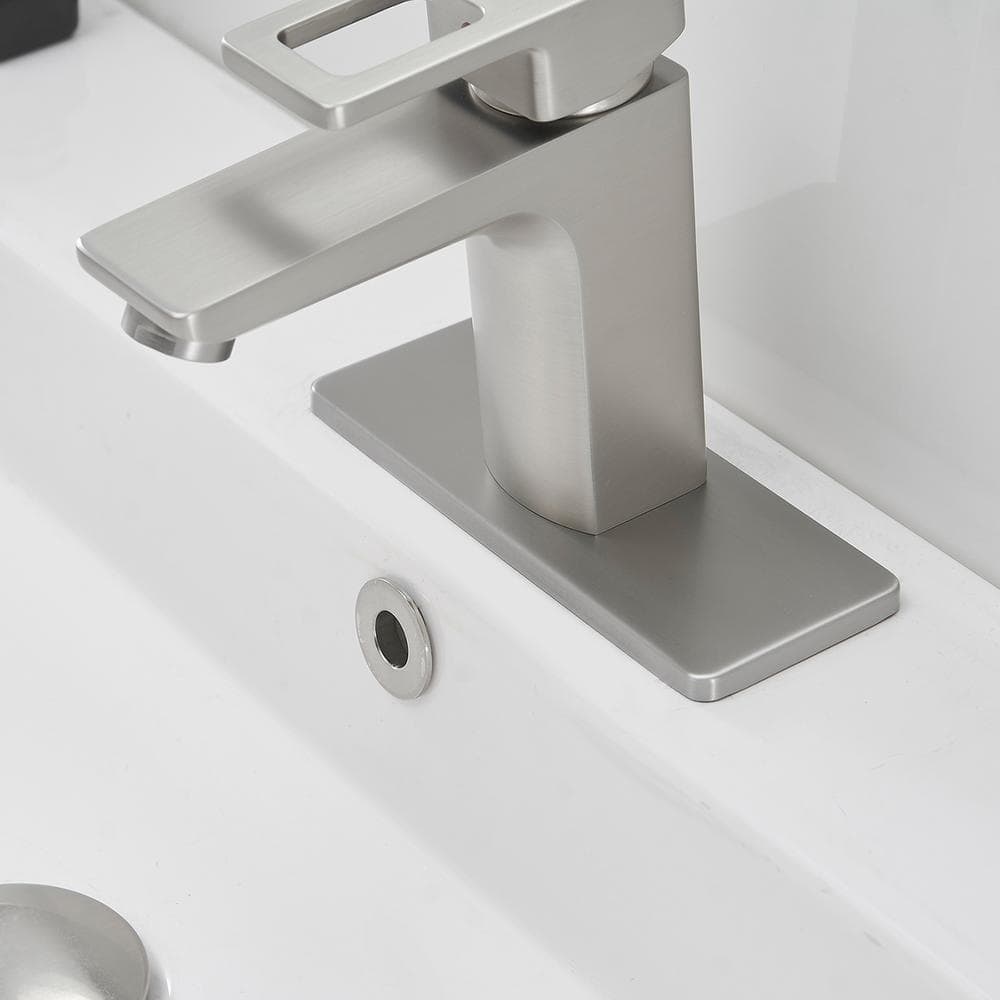 Brushed Nickel Single Handle Bathroom Faucet with Pop-Up Drain