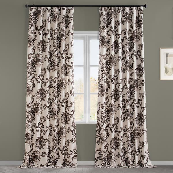 Exclusive Fabrics & Furnishings Indonesian Brown Printed Room Darkening Curtain - 50 in. W x 120 in. L Rod Pocket with Back Tab Single Window Panel