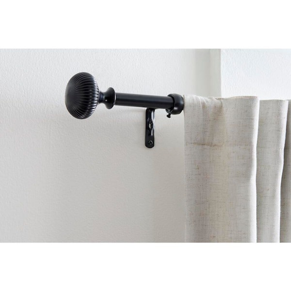 66 in.-120 in. Adjustable 3/4 in. Curtain Rod Kit in Matte Black with Bud Finial