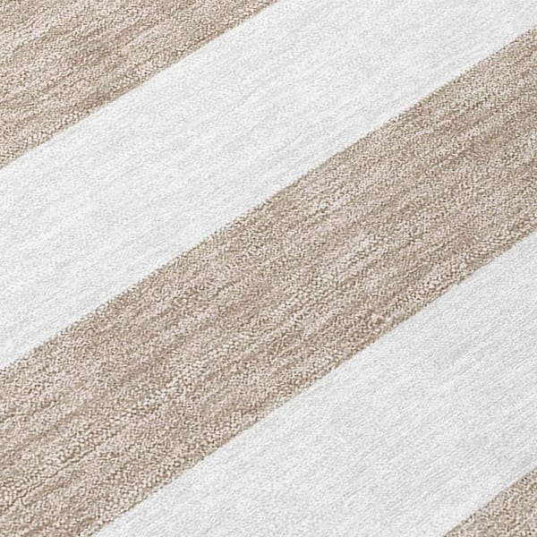 Taupe and White 2 ft. x 3 ft. Woven Striped Polyester Rectangle Indoor/Outdoor Area Rug
