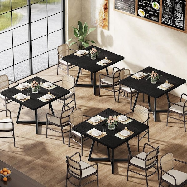 Lesley Industrial Black Wood 31.5 in. Trestle Dining Table Seats 4, Wood Kitchen Table with Metal Base for Dining Room