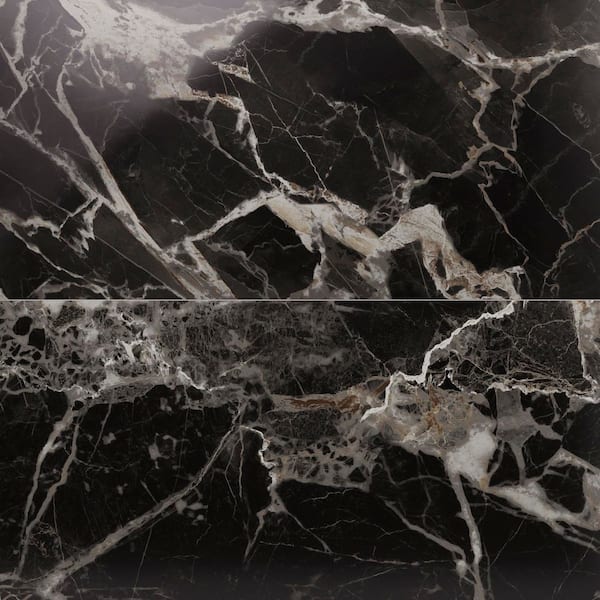 Montari Black Gold 4 in. x 0.35 in. Marble Look Polished Porcelain Floor and Wall Tile Sample
