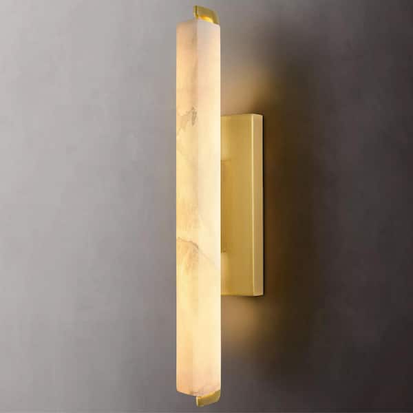 25 in. 1-Light Integrated LED Alabaster Wall Sconce, Brass Bathroom Sconces, Wall Lighting for Living Room, Bedroom